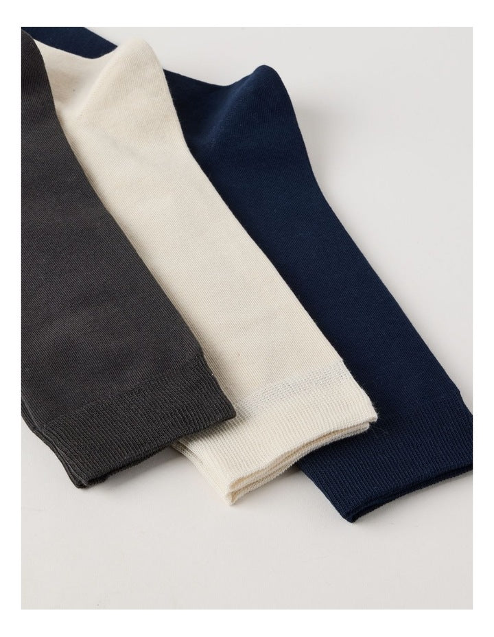 3 Pack Australian Cotton Plain Socks in Pumice, Navy, & Charcoal