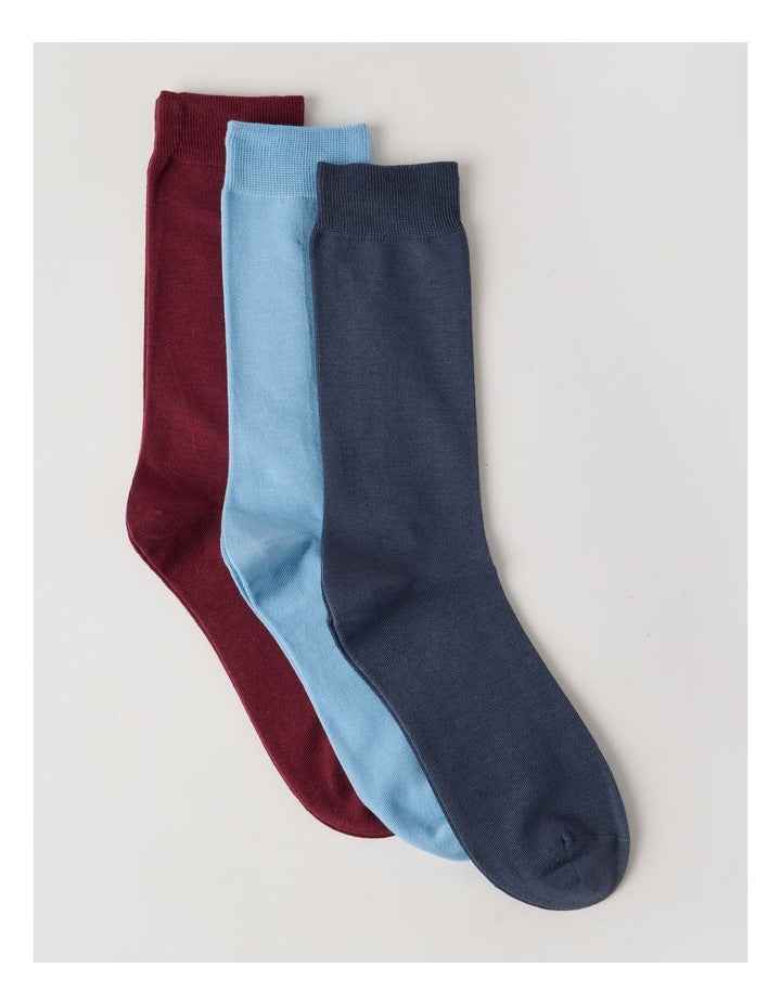 3 Pack Australian Cotton Plain Socks in Blue, Prune, & Pewt