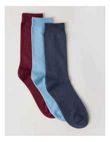 3 Pack Australian Cotton Plain Socks in Blue, Prune, & Pewt