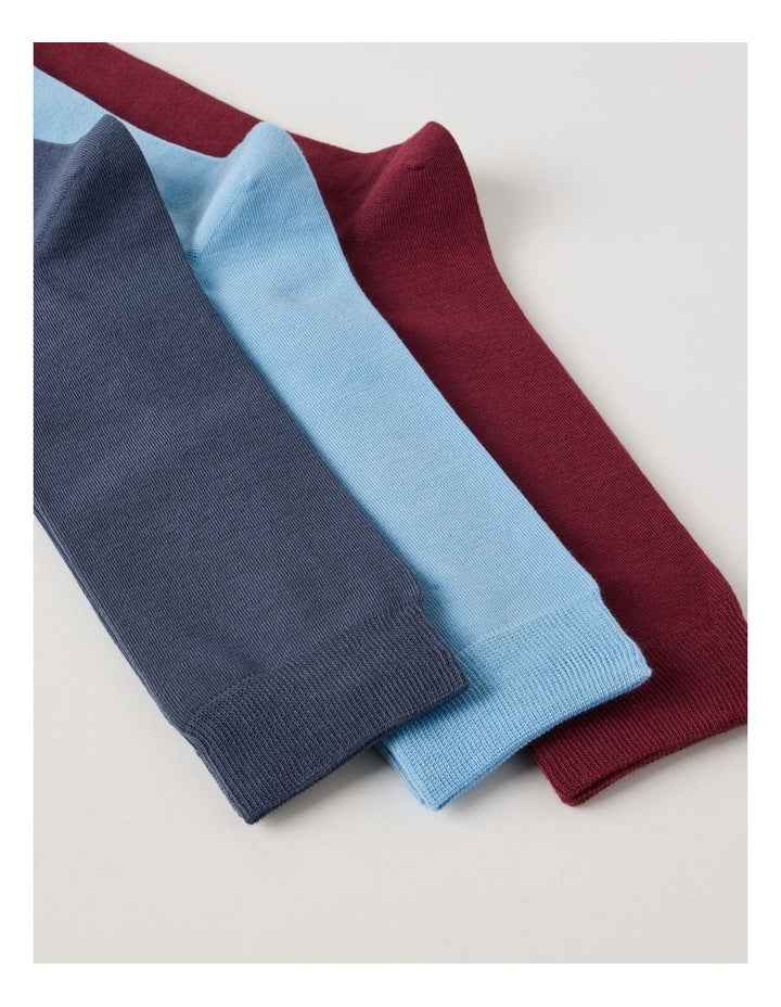 3 Pack Australian Cotton Plain Socks in Blue, Prune, & Pewt