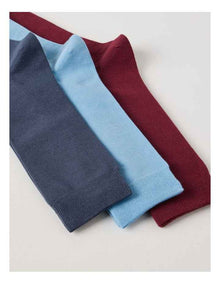 3 Pack Australian Cotton Plain Socks in Blue, Prune, & Pewt