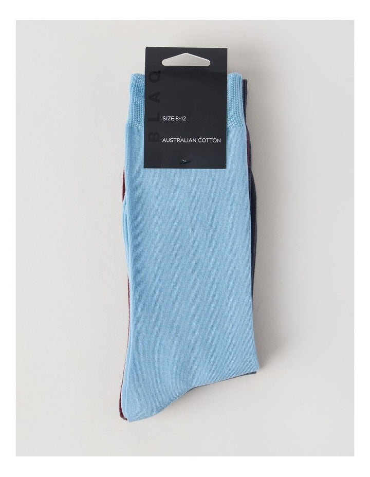 3 Pack Australian Cotton Plain Socks in Blue, Prune, & Pewt