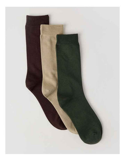 3 Pack Australian Cotton Plain Socks in Dark Chocolate, Soft Sand, and Khaki
