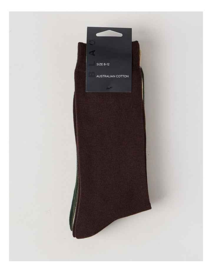3 Pack Australian Cotton Plain Socks in Dark Chocolate, Soft Sand, and Khaki