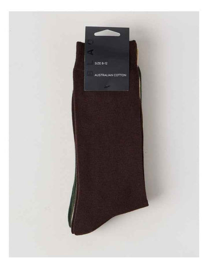 3 Pack Australian Cotton Plain Socks in Dark Chocolate, Soft Sand, and Khaki