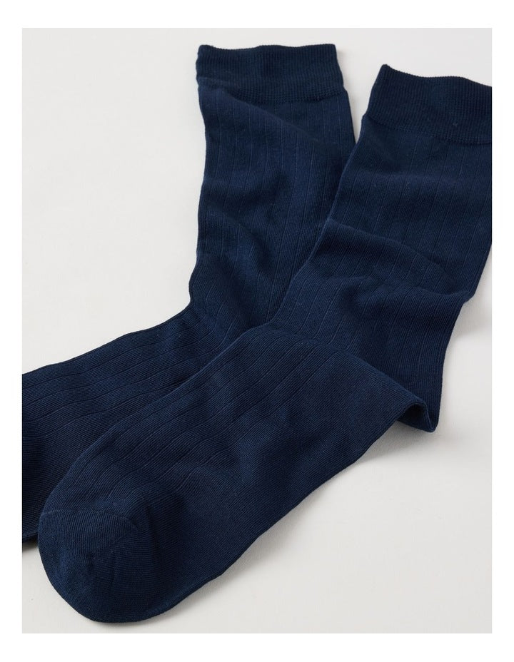 Australian Cotton Wide Rib Socks in Navy