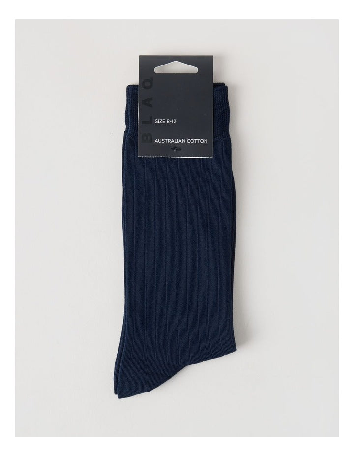 Australian Cotton Wide Rib Socks in Navy