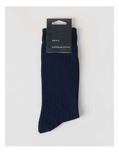 Australian Cotton Wide Rib Socks in Navy