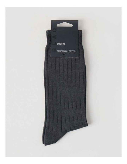 Australian Cotton Wide Rib Socks in Iron
