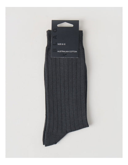 Australian Cotton Wide Rib Socks in Iron