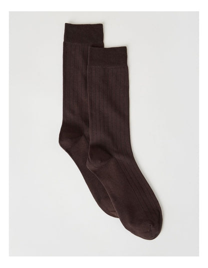 Australian Cotton Wide Rib Socks in Dark Chocolate
