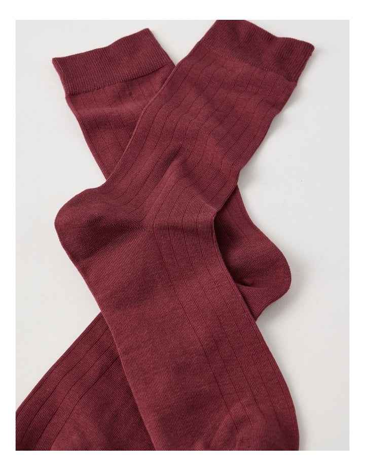 Australian Cotton Wide Rib Socks in Wine
