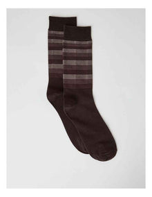 Australian Cotton Stripe Texture Socks in Warm Dark Brown