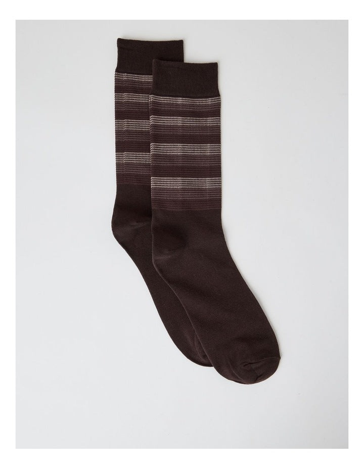 Australian Cotton Stripe Texture Socks in Warm Dark Brown