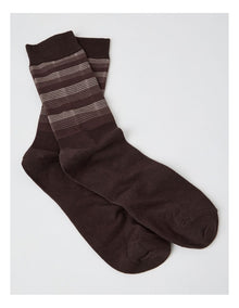 Australian Cotton Stripe Texture Socks in Warm Dark Brown