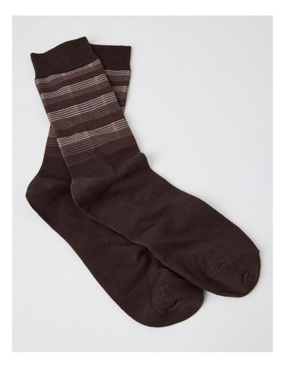 Australian Cotton Stripe Texture Socks in Warm Dark Brown