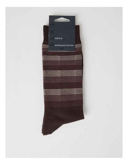 Australian Cotton Stripe Texture Socks in Warm Dark Brown
