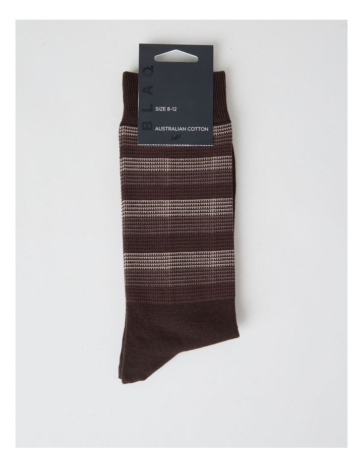 Australian Cotton Stripe Texture Socks in Warm Dark Brown