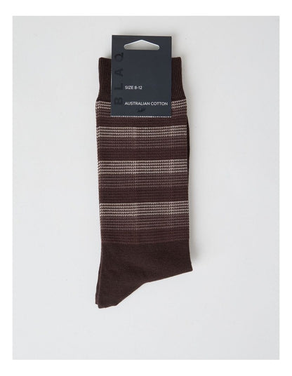 Australian Cotton Stripe Texture Socks in Warm Dark Brown