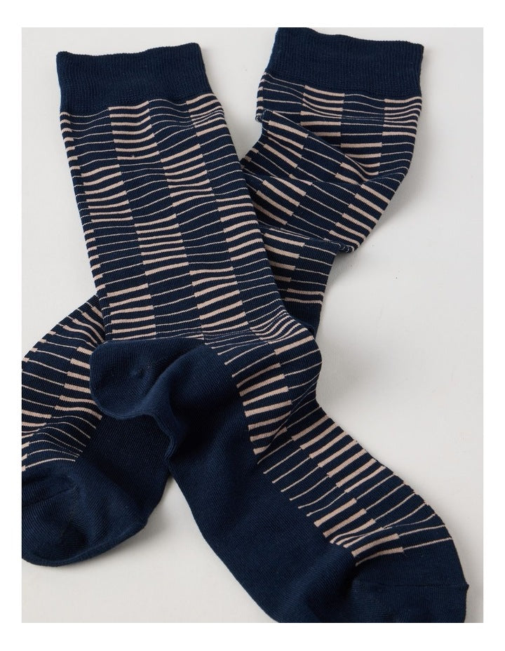 Australian Cotton Grid Socks in Navy & Sandlewood