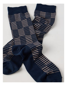 Australian Cotton Grid Socks in Navy & Sandlewood