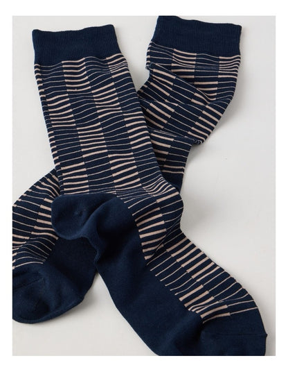 Australian Cotton Grid Socks in Navy & Sandlewood