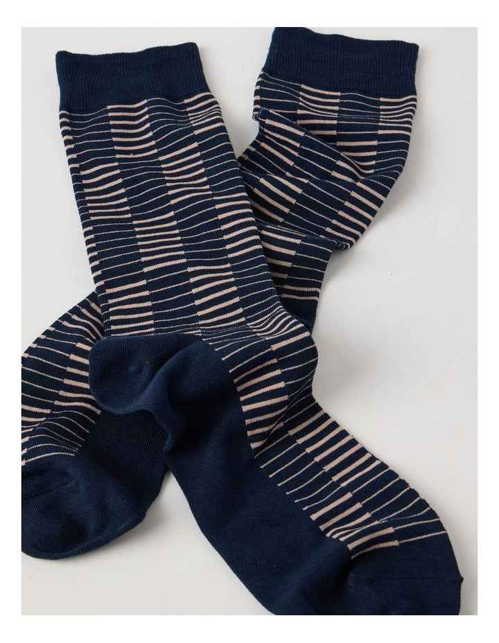 Australian Cotton Grid Socks in Navy & Sandlewood