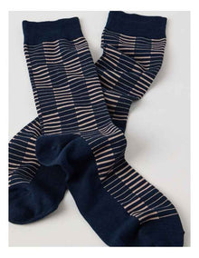 Australian Cotton Grid Socks in Navy & Sandlewood
