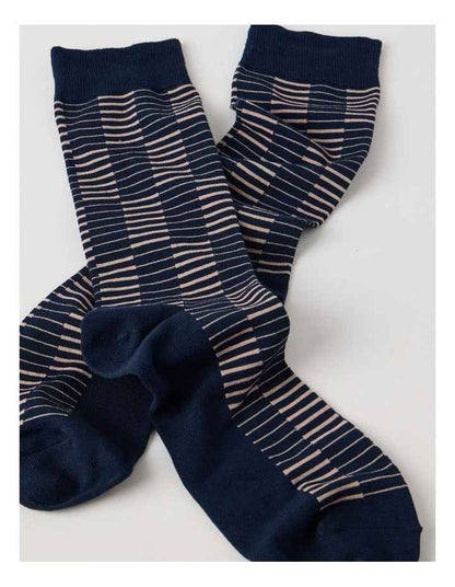 Australian Cotton Grid Socks in Navy & Sandlewood