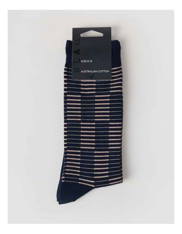 Australian Cotton Grid Socks in Navy & Sandlewood