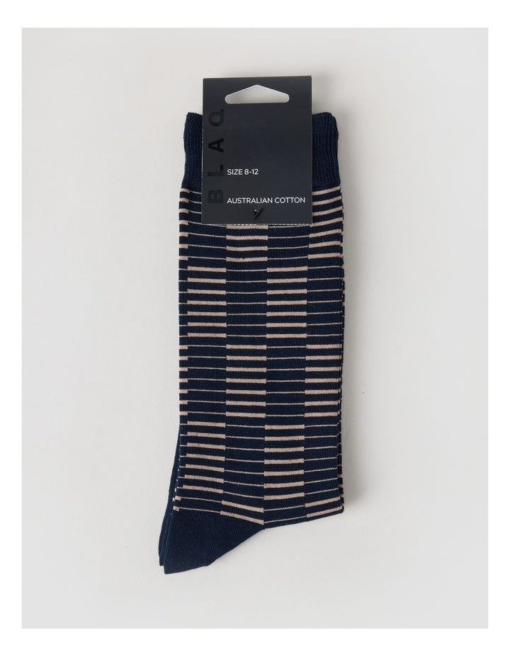 Australian Cotton Grid Socks in Navy & Sandlewood
