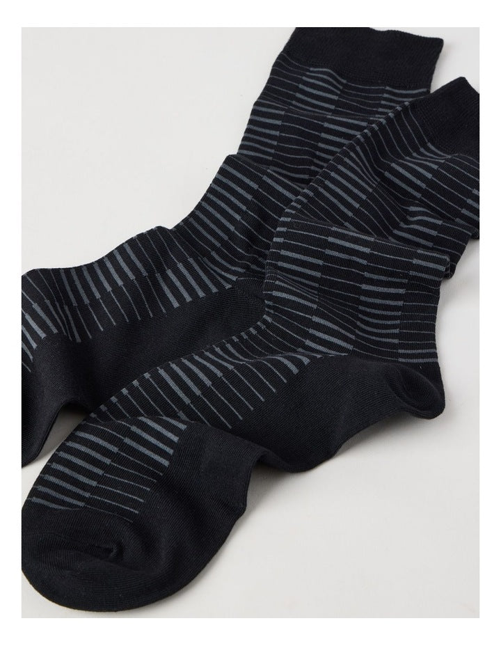 Australian Cotton Grid Socks in Black & Charcoal