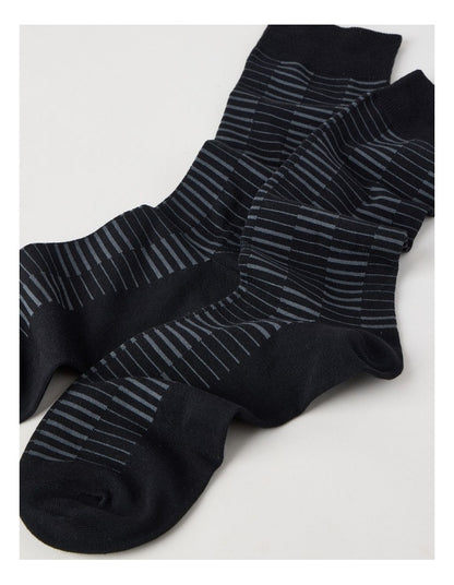 Australian Cotton Grid Socks in Black & Charcoal