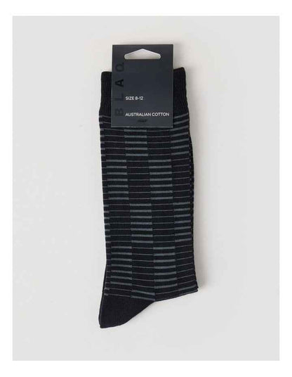 Australian Cotton Grid Socks in Black & Charcoal