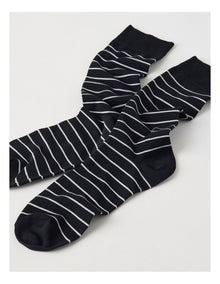Australian Cotton Narrow Stripe Socks in Black & Soft Grey
