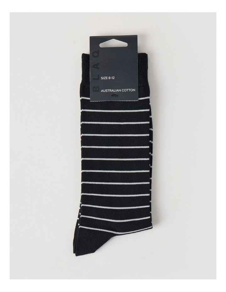 Australian Cotton Narrow Stripe Socks in Black & Soft Grey