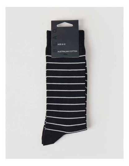 Australian Cotton Narrow Stripe Socks in Black & Soft Grey