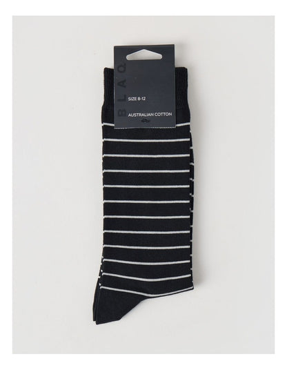 Australian Cotton Narrow Stripe Socks in Black & Soft Grey
