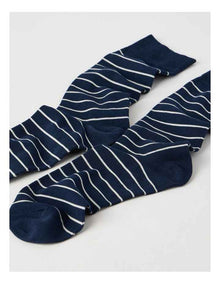 Australian Cotton Narrow Stripe Socks in Navy & Soft Sand