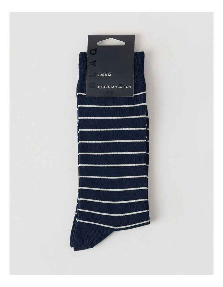 Australian Cotton Narrow Stripe Socks in Navy & Soft Sand