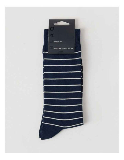 Australian Cotton Narrow Stripe Socks in Navy & Soft Sand