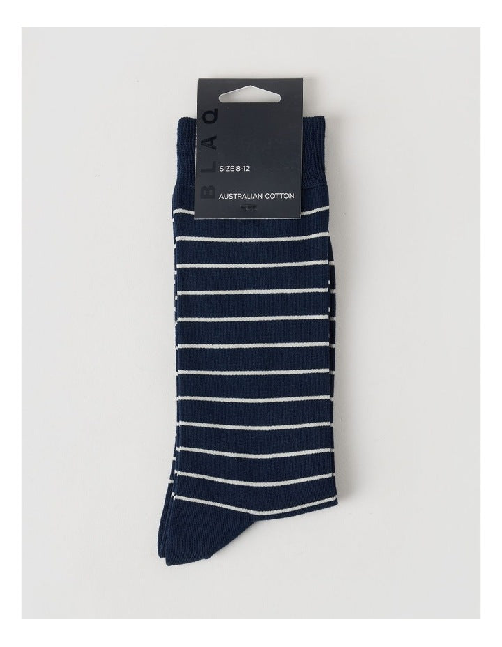 Australian Cotton Narrow Stripe Socks in Navy & Soft Sand