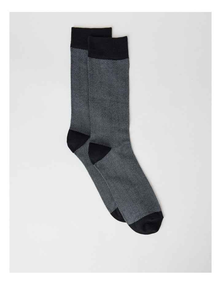 Australian Cotton Herringbone Socks in Black and Soft Grey
