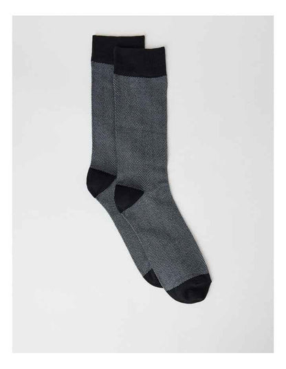 Australian Cotton Herringbone Socks in Black and Soft Grey