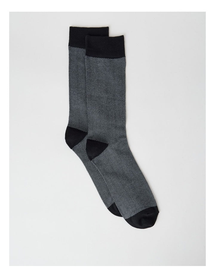 Australian Cotton Herringbone Socks in Black and Soft Grey