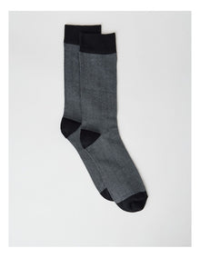 Australian Cotton Herringbone Socks in Black and Soft Grey