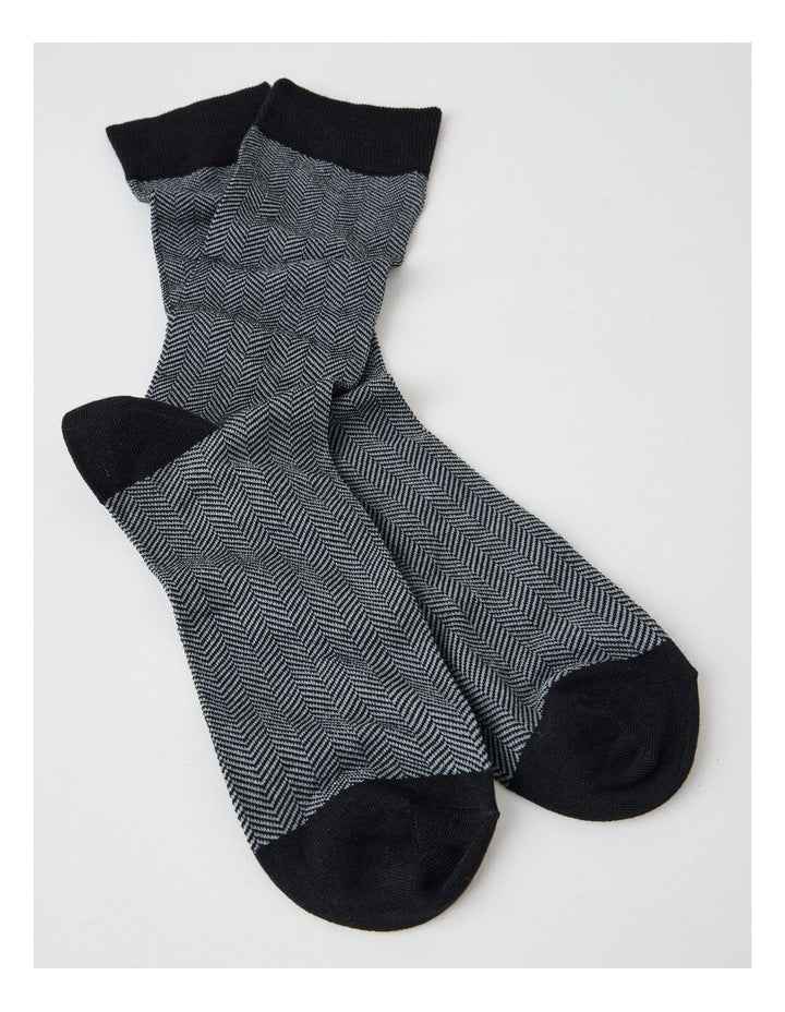 Australian Cotton Herringbone Socks in Black and Soft Grey