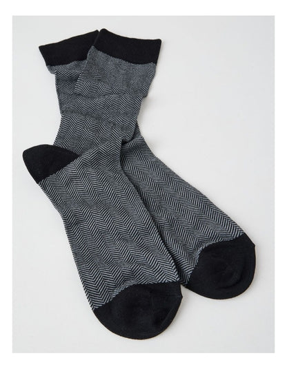 Australian Cotton Herringbone Socks in Black and Soft Grey