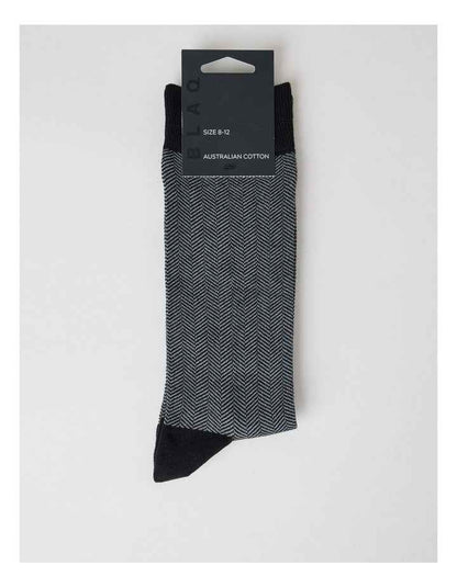 Australian Cotton Herringbone Socks in Black and Soft Grey
