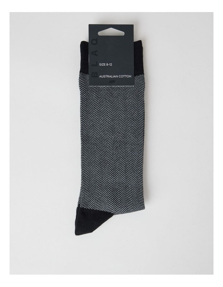 Australian Cotton Herringbone Socks in Black and Soft Grey